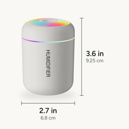 Mini Glow Humidifier size: 2.7 in (6.8 cm) wide and 3.6 in (9.25 cm) tall