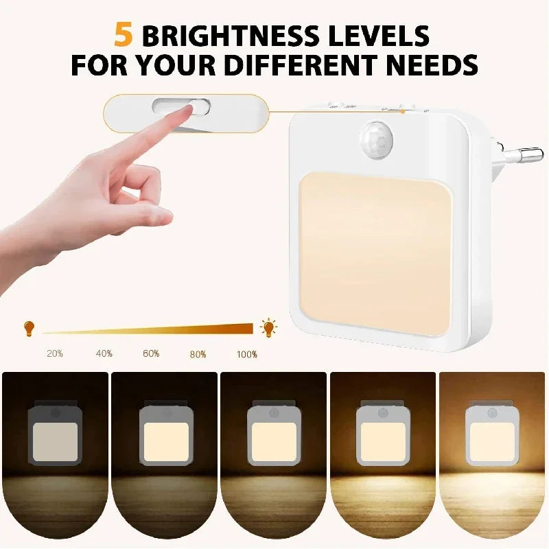 The five brightness levels of the Motion Sensor Night Light, from dim to full