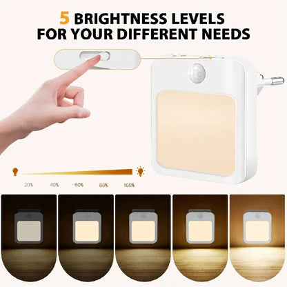 The five brightness levels of the Motion Sensor Night Light, from dim to full