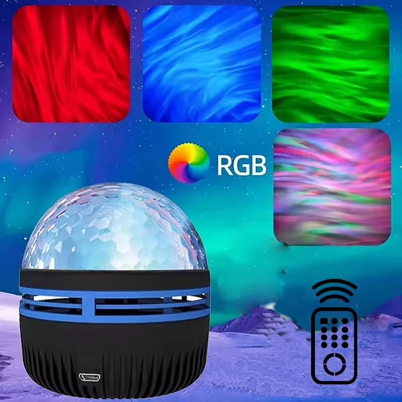 Galaxy Star Projector with its remote control and the full RGB color range