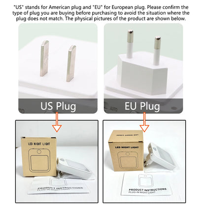 US and EU plug options shown side by side with their packaging