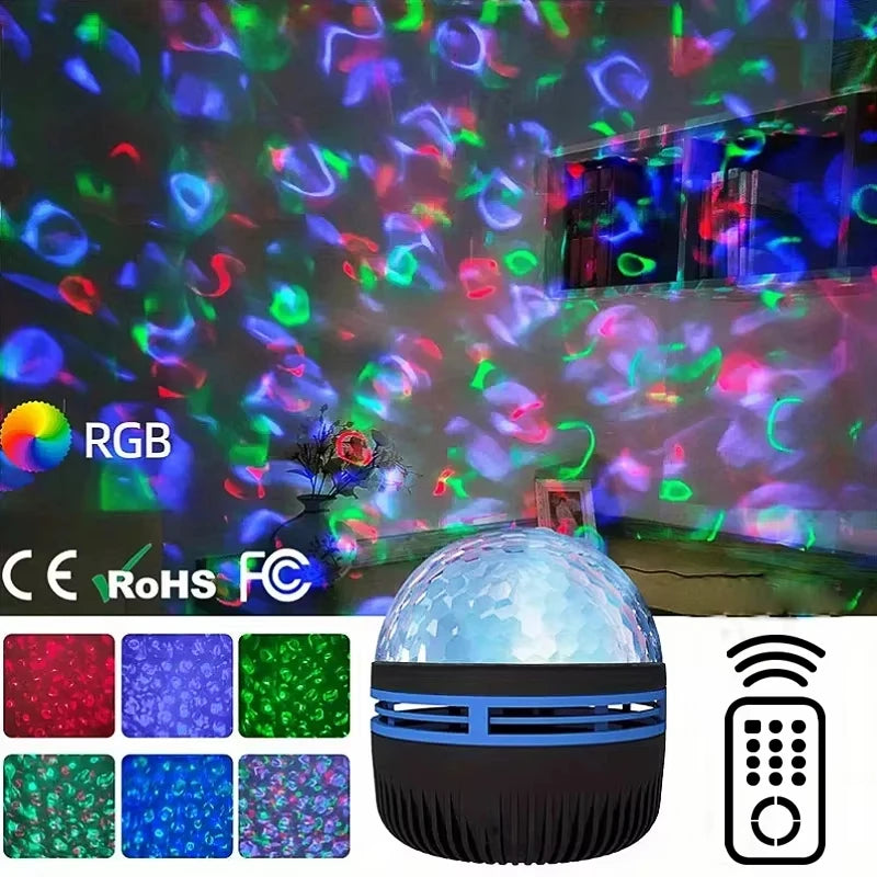 Galaxy Star Projector with remote, RGB color grid and CE, RoHS and FCC marks