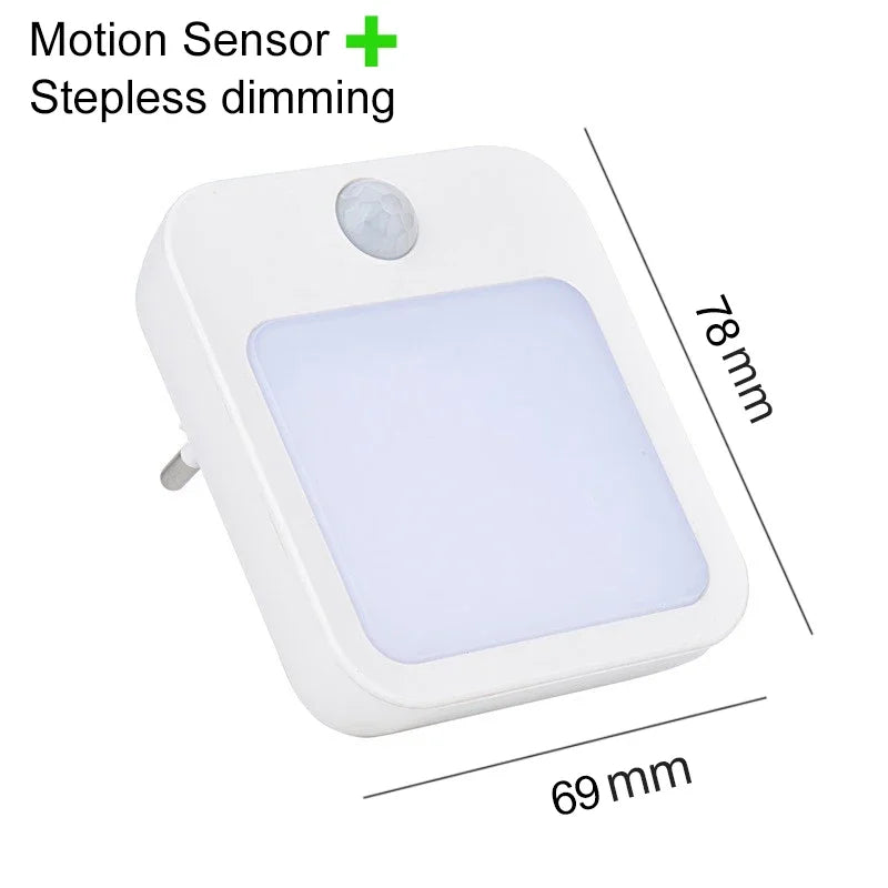 Motion Sensor Night Light shown front-on, 78 mm by 69 mm, with its sensor window