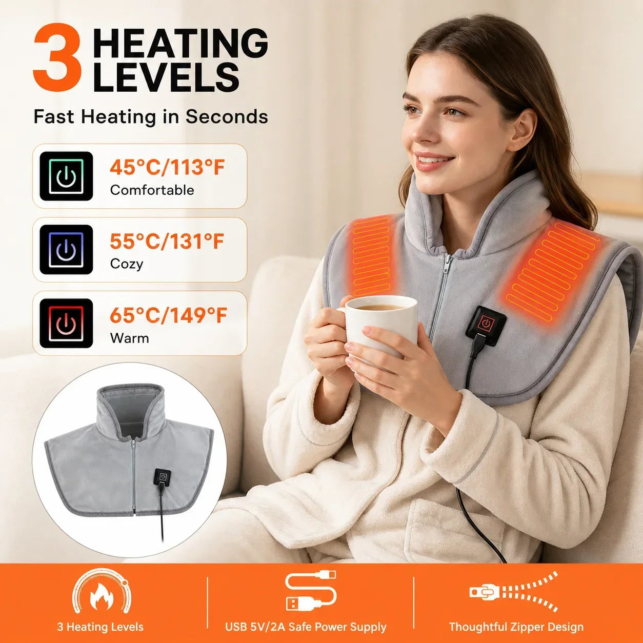 The Wind-Down Wrap — plush USB-heated neck and shoulder wrap